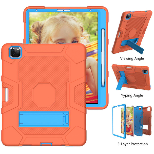 Contrast Color Robot Shockproof Silicone + PC Protective Tablet Case with Holder - iPad Pro 12.9 inch (2020)(Orange Blue)