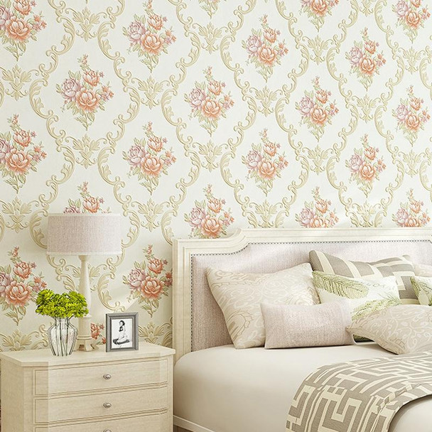 0.53 x 3m 3D Pastoral Style Wallpaper Bedroom Living Room Non-Woven Fabric Self-Adhesive Wall Sticker(203072 Beige)