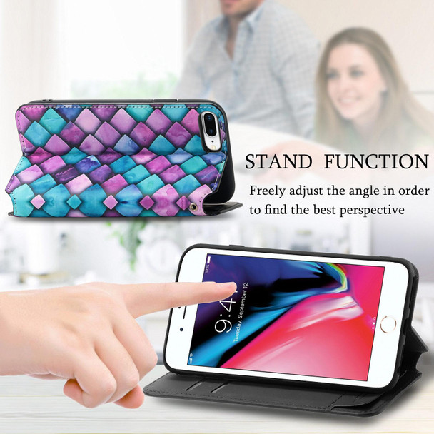 Colorful Magnetic Horizontal Flip PU Leatherette Case with Holder & Card Slot & Wallet - iPhone 8 Plus / 7 Plus(Purple Scales)