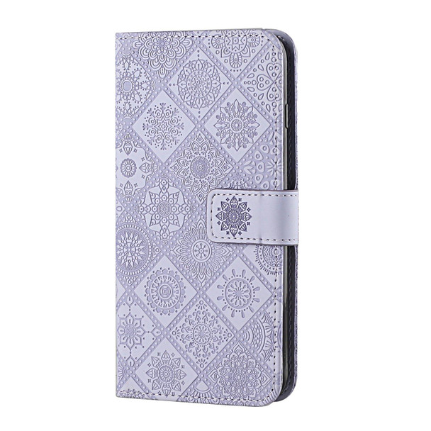 Ethnic Style Embossed Pattern Horizontal Flip Leatherette Case with Holder & Card Slots & Wallet & Lanyard - iPhone XR(Purple)