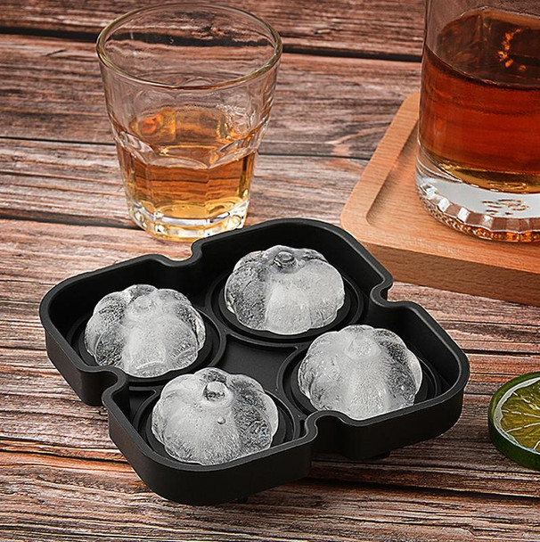 Silicone Ice Tray Ice Ball Mold Pumpkin Round Ice Box Whiskey Beverage Ice Cube Mold(Bright Black)