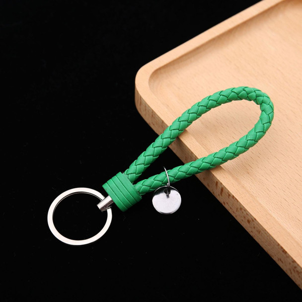 100 PCS Woven Leatherette Cord Keychain Car Pendant Leatherette Key Ring Baotou With Small Round Piece(Dark Dreen)
