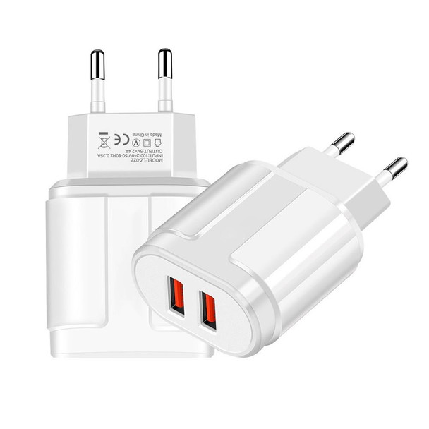 Dual USB Portable Travel Charger + 1 Meter USB to Micro USB Data Cable, EU Plug(White)