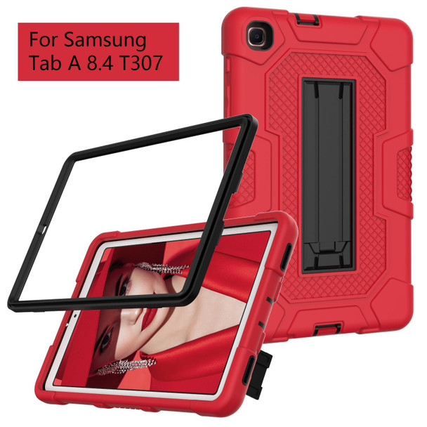 Samsung Galaxy Tab A 8.4 (2020) / T307 Contrast Color Robot Shockproof Silicone + PC Protective Case with Holder(Red Black)