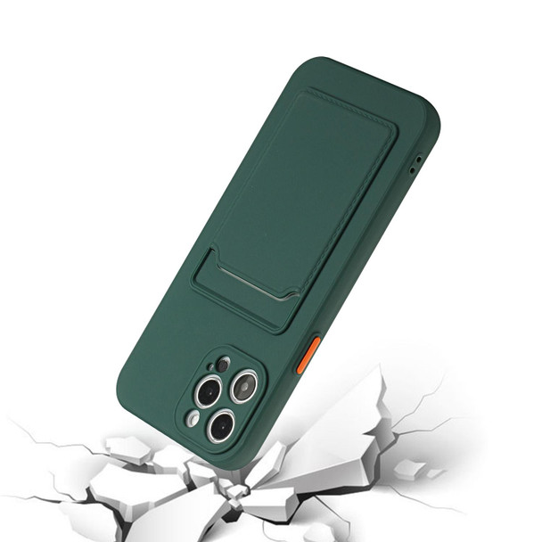 Card Slot Design Shockproof TPU Protective Case - iPhone 12 Pro(Dark Green)