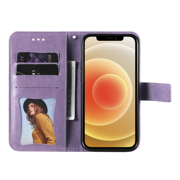 7-petal Flowers Embossing Pattern Horizontal Flip PU Leatherette Case with Holder & Card Slots & Wallet & Photo Frame - iPhone 12 Pro Max(Purple)