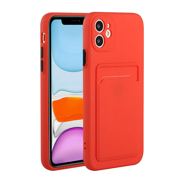 Card Slot Design Shockproof TPU Protective Case - iPhone 12(Red)