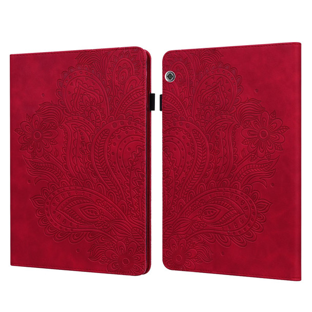 Huawei MediaPad T5 10 inch Peacock Embossed Pattern TPU + PU Horizontal Flip Leather Case with Holder & Card Slots & Wallet & Sleep / Wake-up Function(Red)