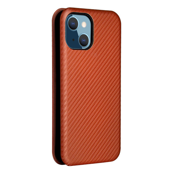 Carbon Fiber Texture Magnetic Horizontal Flip TPU + PC + PU Leatherette Case with Card Slot - iPhone 13 mini(Brown)