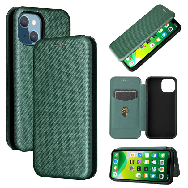 Carbon Fiber Texture Magnetic Horizontal Flip TPU + PC + PU Leatherette Case with Card Slot - iPhone 13 mini(Green)