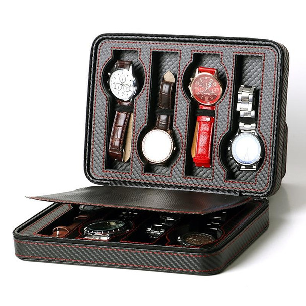 PU Leather Full Carbon Fiber Zipper Watch Bag Watch Storage Display Box, Style:  08 Watch Position