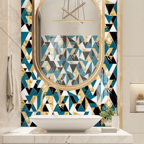 2 Sets Geometric Pattern Staircase Wall Tile Sticker Kitchen Stove Water And Oil Proof Stickers, Specification: L: 20x20cm(HT-016 Black Gold)