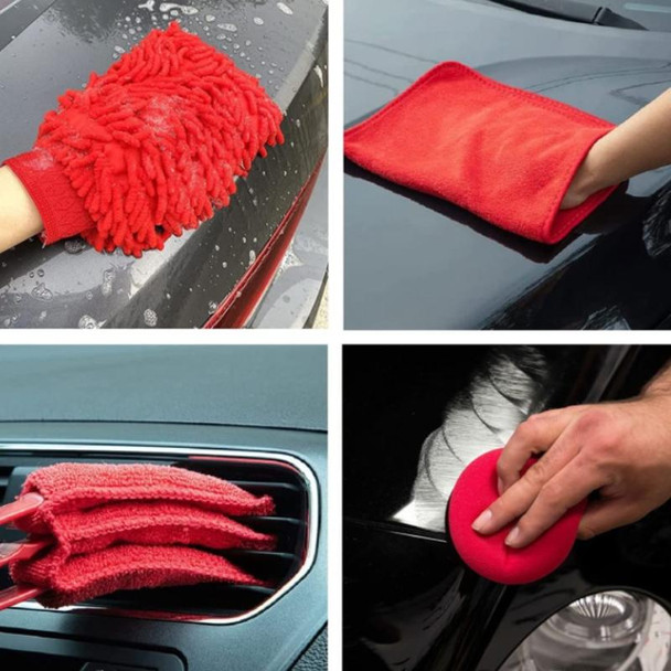 16 PCS / Set Car Washing Tool Brush Drill Cleaning Brush Tire Cleaning Floor Brush(Red)