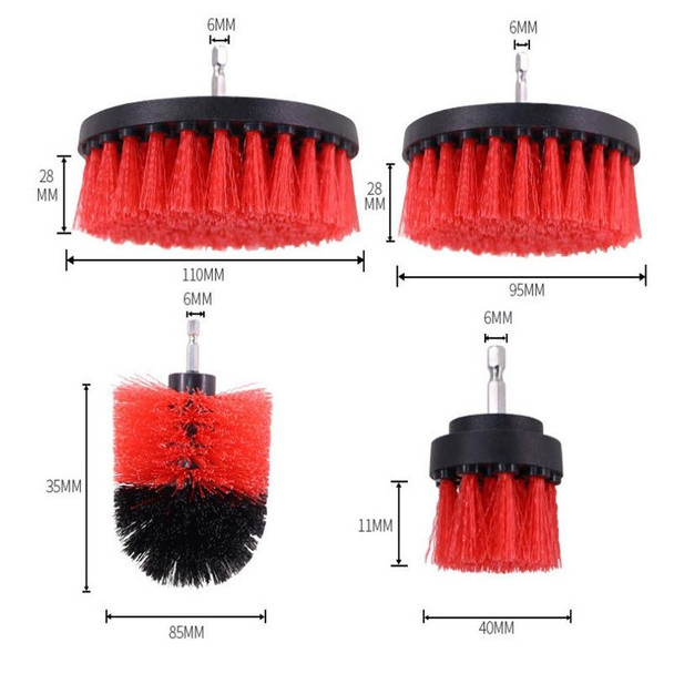 16 PCS / Set Car Washing Tool Brush Drill Cleaning Brush Tire Cleaning Floor Brush(Red)