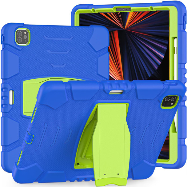 3-Layer Protection  Screen Frame + PC + Silicone Shockproof Combination Tablet Case with Holder - iPad Pro 12.9 2021(Blue+Lime)