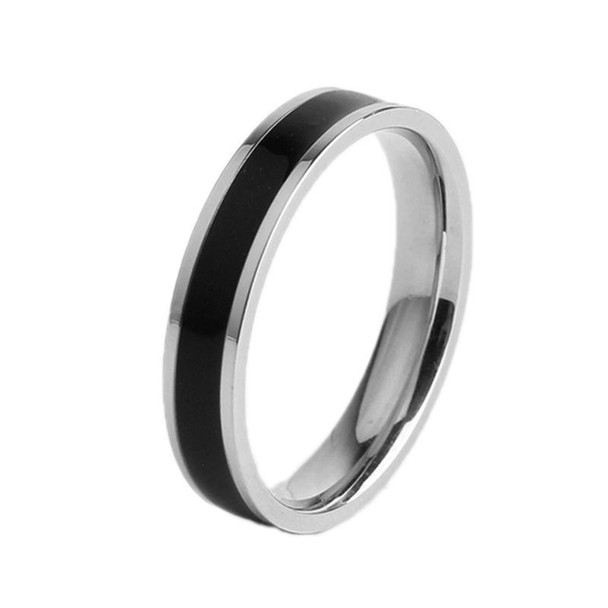 4 PCS Simple Black White Epoxy Couple Ring Women Titanium Steel Ring Jewelry, Size: US Size 10(Black Glue Silver)