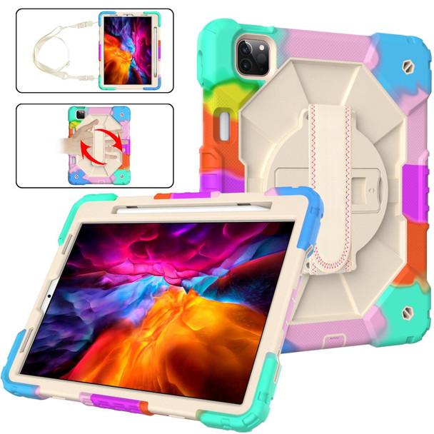 Contrast Color Robot Shockproof Silicon + PC Protective Tablet Case with Holder & Shoulder Strap - iPad Pro 11 2021 / 2020 / 2018 / iPad Air 4 10.9 2020(Colorful Mint Beige)