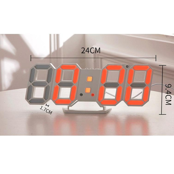 6609 3D Stereo LED Alarm Clock Living Room 3D Wall Clock, Colour: Orange