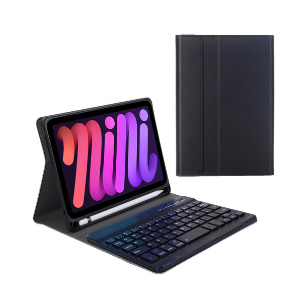 A06B Ultra-thin Detachable Bluetooth Keyboard Leatherette Tablet Case with Pen Slot & Holder for iPad mini 6(Black)