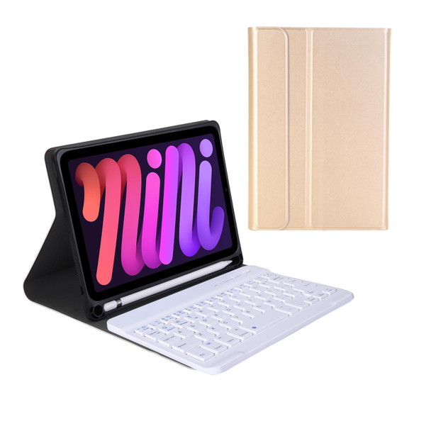 A06B Ultra-thin Detachable Bluetooth Keyboard Leatherette Tablet Case with Pen Slot & Holder for iPad mini 6(Gold)