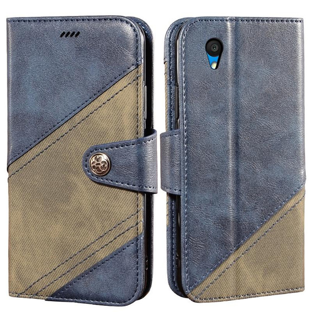 Alcatel 1 2021 Contrast Color Splicing Retro Texture Horizontal Flip PU Leatherette Case with Card Slots & Holder & Wallet(Blue)