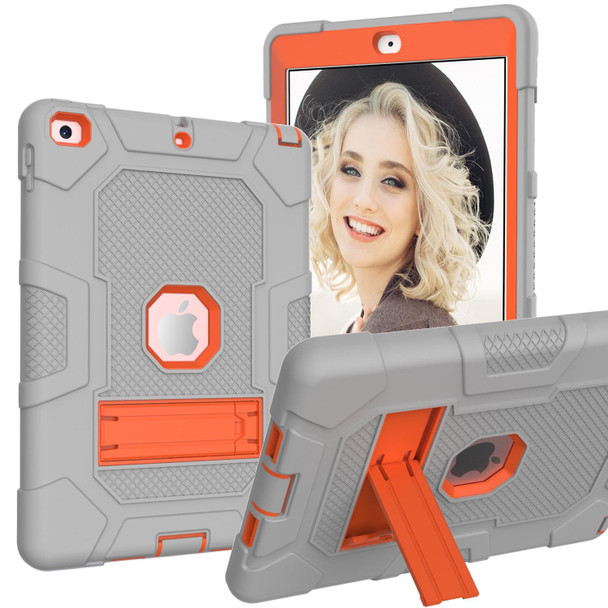 Contrast Color Robot Shockproof Silicone + PC Protective Case with Holder - iPad 9.7 (2018 / 2017)(Grey Orange)