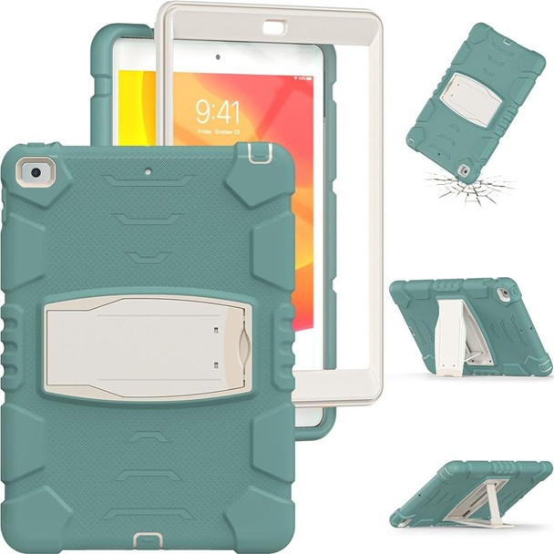 3-Layer Protection Screen Frame + PC + Silicone Shockproof Combination Case with Holder - iPad 10.2 2021 / 2020 / 2019(Emerald Green)