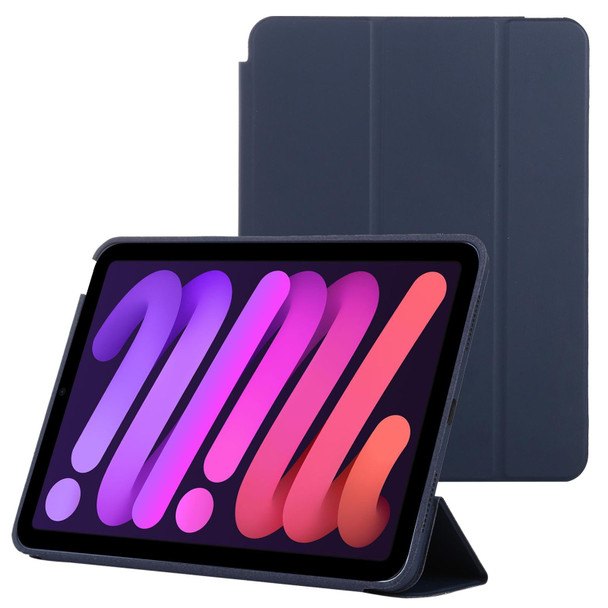 3-fold Horizontal Flip Smart Leatherette Tablet Case with Sleep / Wake-up Function & Holder - iPad mini 6(Dark Blue)