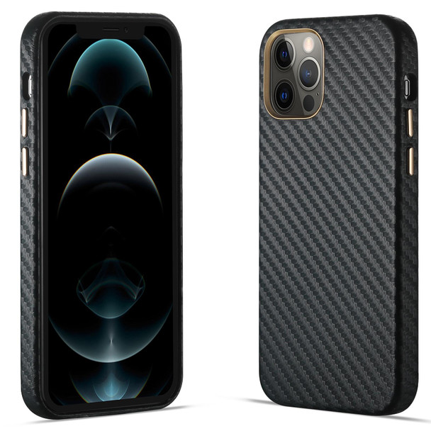 Carbon Fiber Leatherette Texture Kevlar Anti-fall Phone Protective Case - iPhone 12 Pro Max(Black)