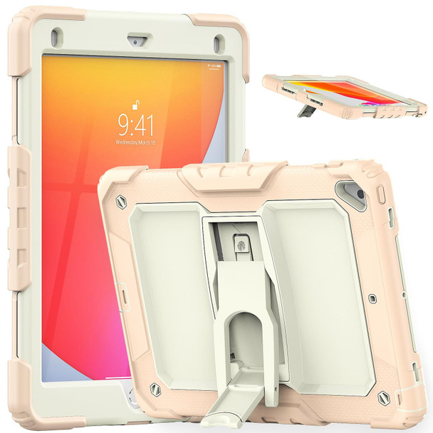 Shockproof Colorful Silicone + Beige PC Tablet Protective Case with Holder & Shoulder Strap - iPad 9.7 2018 / 2017(Rose Gold)