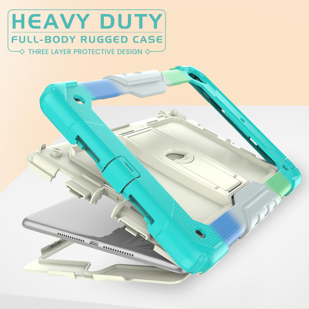 Shockproof Colorful Silicone + Beige PC Tablet Protective Case with Holder & Shoulder Strap - iPad 9.7 2018 / 2017(Camouflage Light Blue)