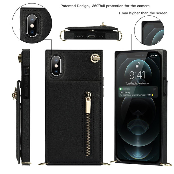 Cross-body Zipper Square TPU+PU Back Cover Case with Holder & Card Slots & Wallet & Strap - iPhone XS Max(Black)