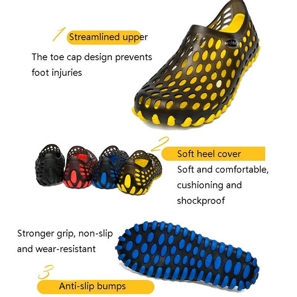 PVC + EVA Material Wading Beach Shoes Couple Breathable Slippers, Size: 44(Black+Yellow)