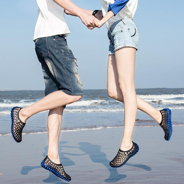 PVC + EVA Material Wading Beach Shoes Couple Breathable Slippers, Size: 43(Black+Blue)