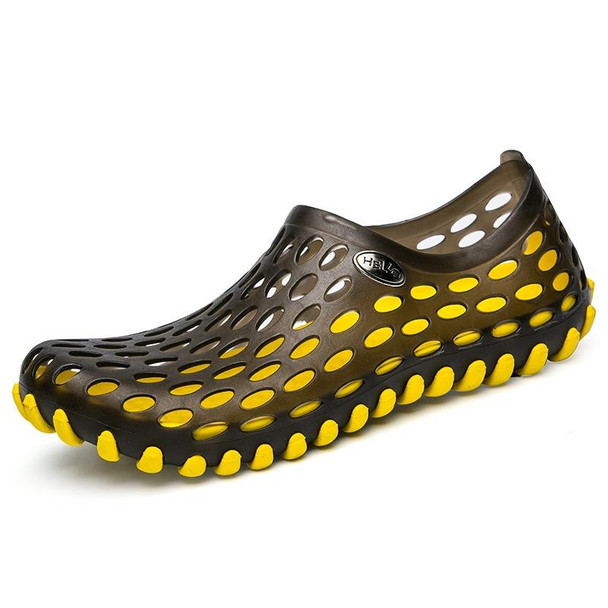 PVC + EVA Material Wading Beach Shoes Couple Breathable Slippers, Size: 42(Black+Yellow)