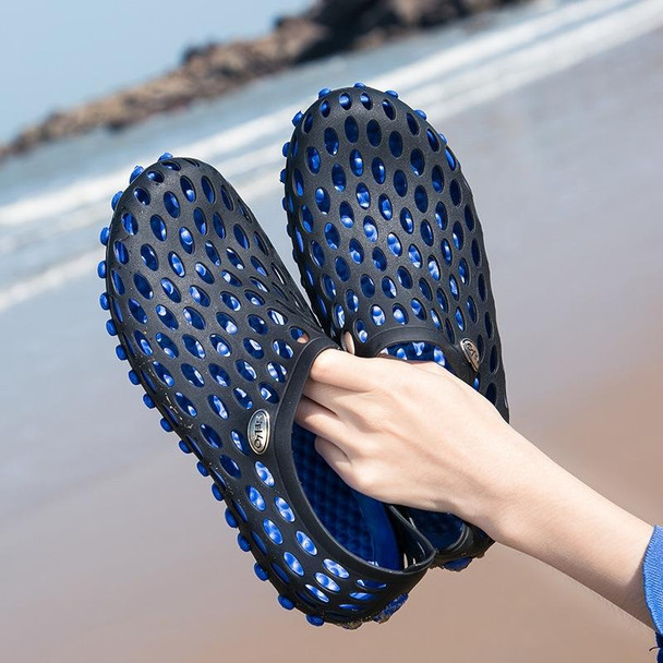 PVC + EVA Material Wading Beach Shoes Couple Breathable Slippers, Size: 37(Black+Blue)