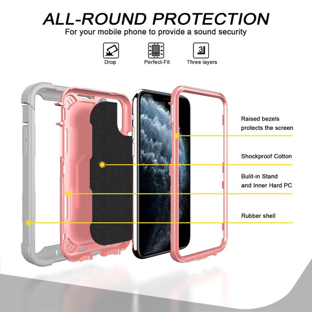 PC + Rubber 3-layers Shockproof Protective Case with Rotating Holder - iPhone 11 Pro(Grey White + Rose Gold)
