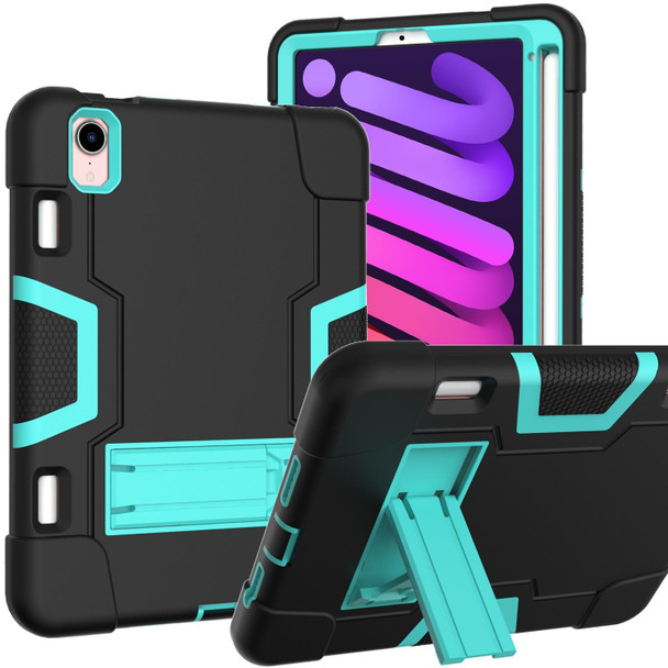 Contrast Color Robot Shockproof Silicone + PC Protective Tablet Case with Holder & Pen Slot - iPad mini 6(Black Mint Green)