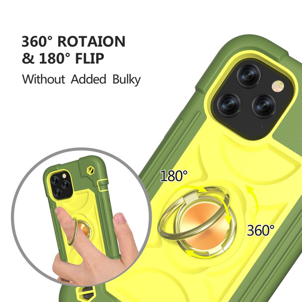 Shockproof Silicone + PC Protective Case with Dual-Ring Holder - iPhone 12 mini(Avocado)
