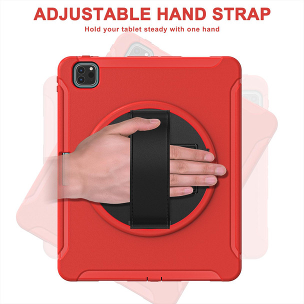 360 Degree Rotation PC + TPU Protective Tablet Case with Holder & Hand-strap - iPad Pro 12.9 2021(Red)