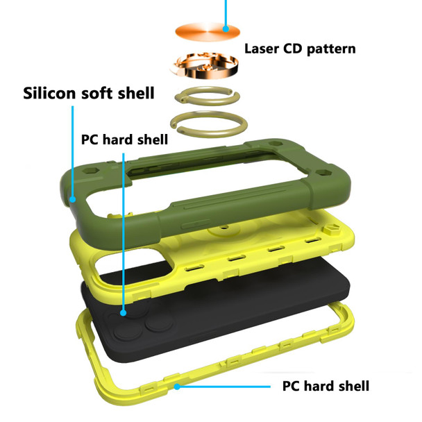 Shockproof Silicone + PC Protective Case with Dual-Ring Holder - iPhone 13 mini(Avocado)