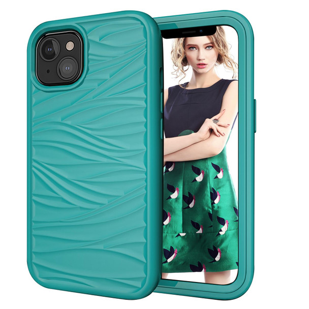 Wave Pattern 3 in 1 Silicone + PC Shockproof Protective Case - iPhone 13(Dark Sea Green)