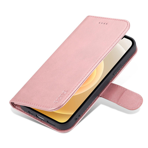 AZNS Skin Feel Calf Texture Horizontal Flip Leatherette Case with Card Slots & Holder & Wallet - iPhone 12 Pro Max(Rose Gold)