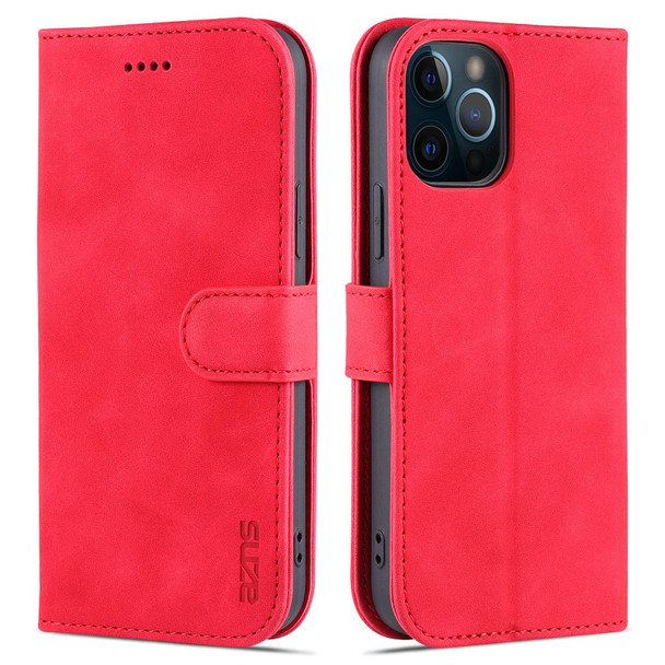 AZNS Skin Feel Calf Texture Horizontal Flip Leatherette Case with Card Slots & Holder & Wallet - iPhone 12 Pro(Red)