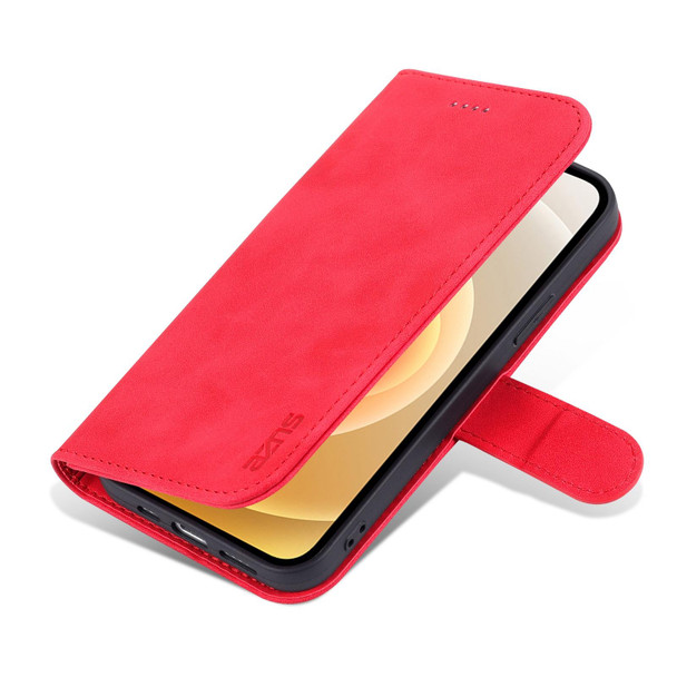 AZNS Skin Feel Calf Texture Horizontal Flip Leatherette Case with Card Slots & Holder & Wallet - iPhone 12 Pro(Red)