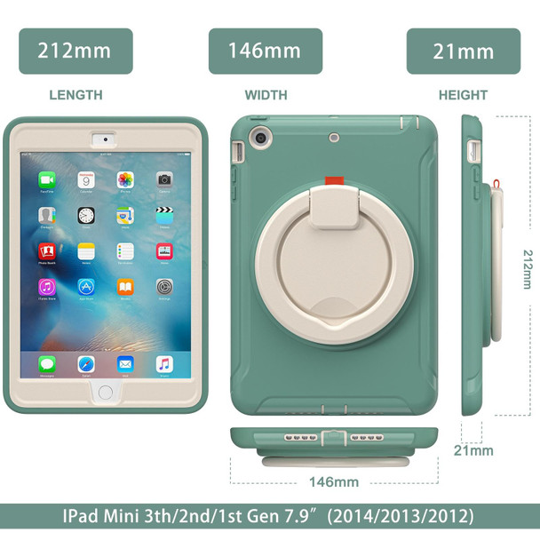 Shockproof TPU + PC Protective Case with 360 Degree Rotation Foldable Handle Grip Holder & Pen Slot - iPad mini 3 / 2 / 1(Emmerald Green)