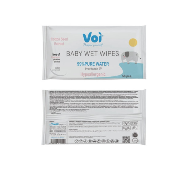 Voi Wet Wipes Water Cotton Seed 56Pc