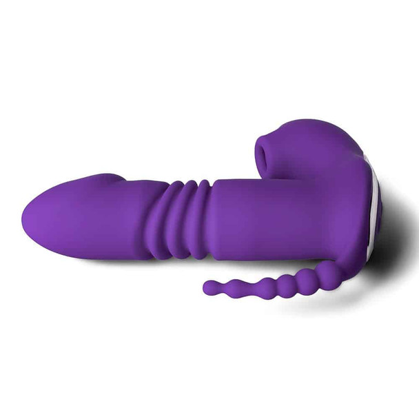 12 Speed Remote Control Silicone Thrusting Vibrator with Sucking Function - Purple