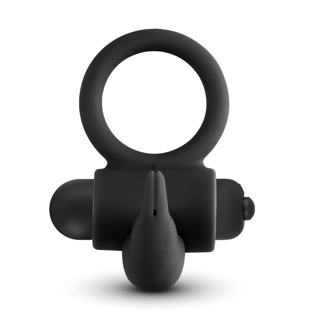 Silicone Rabbit Vibrating Cock Ring - Black