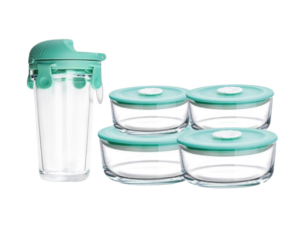 5 Piece Glass Lunchbox Set & Water Bottle